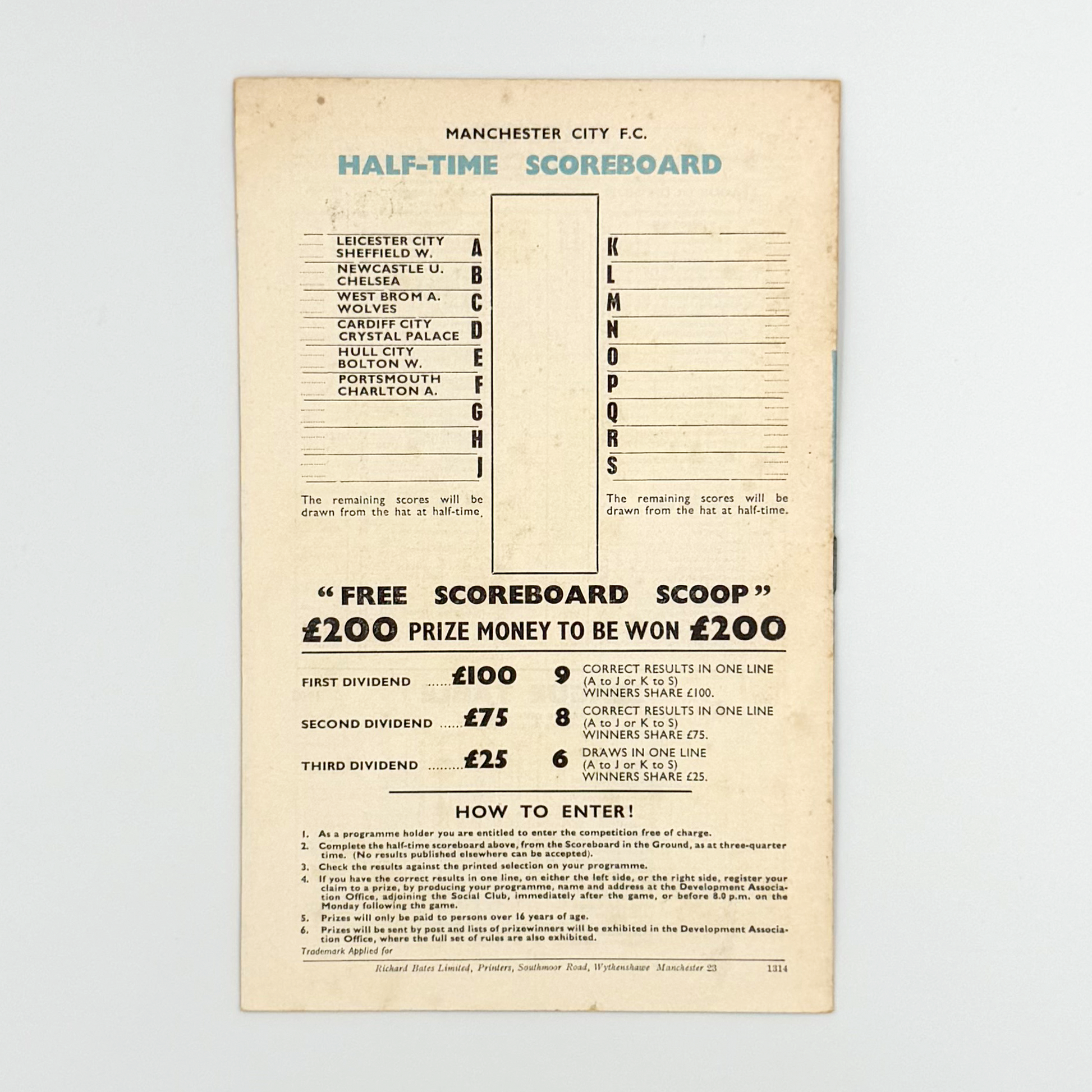 Manchester City vs Southampton Programme (Wednesday, 30 August, 1967)