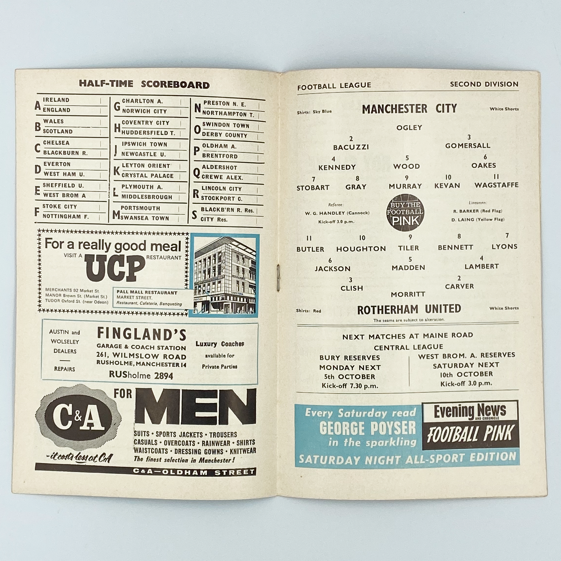 Manchester City vs Rotherham United Programme (3 October, 1964)