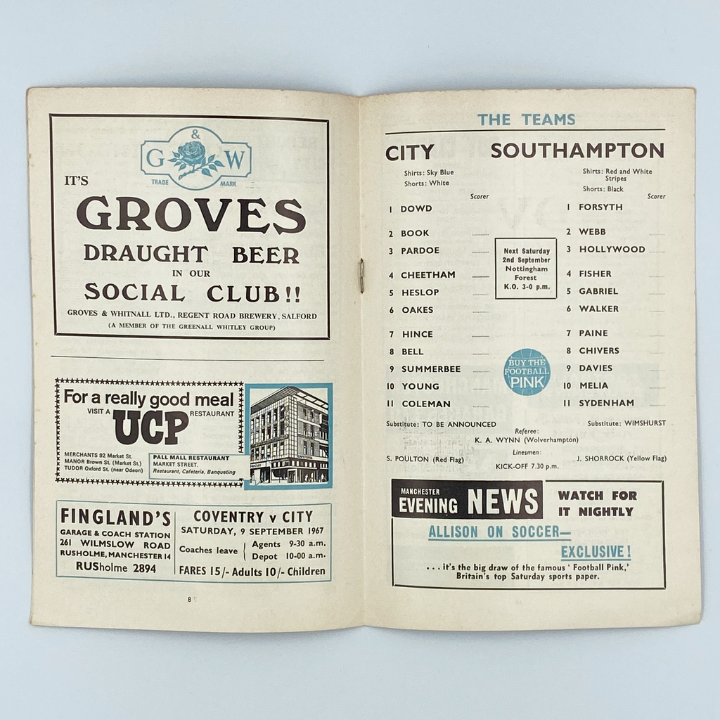 Manchester City vs Southampton Programme (30 August, 1967)