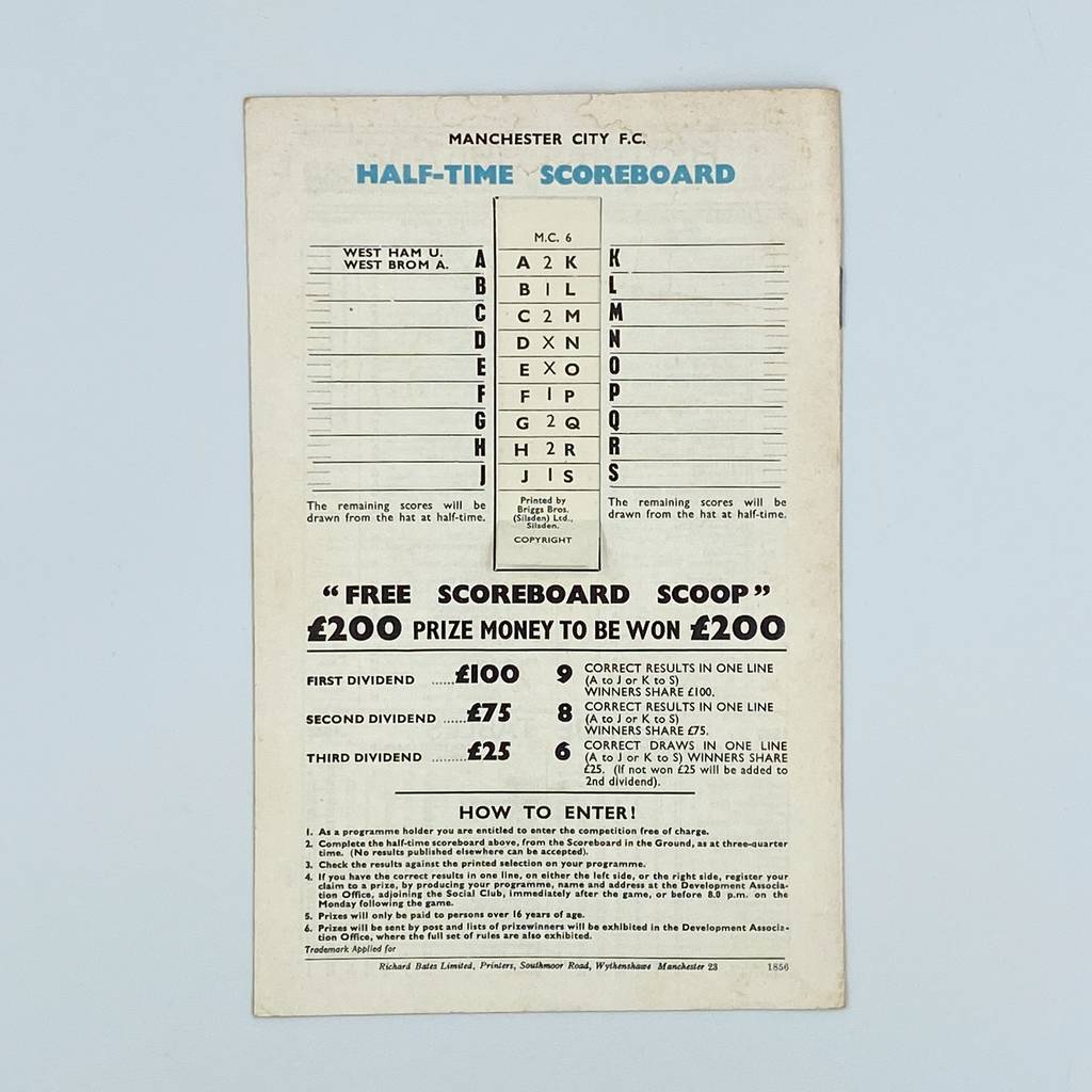 Manchester City vs Sparta Prague Programme (11 December, 1967)