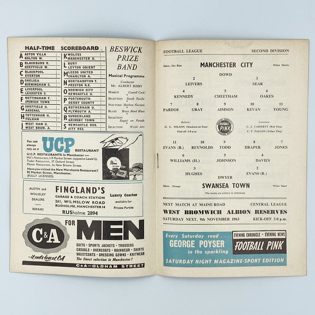 Manchester City vs Swansea Town Programme (2 November, 1963)