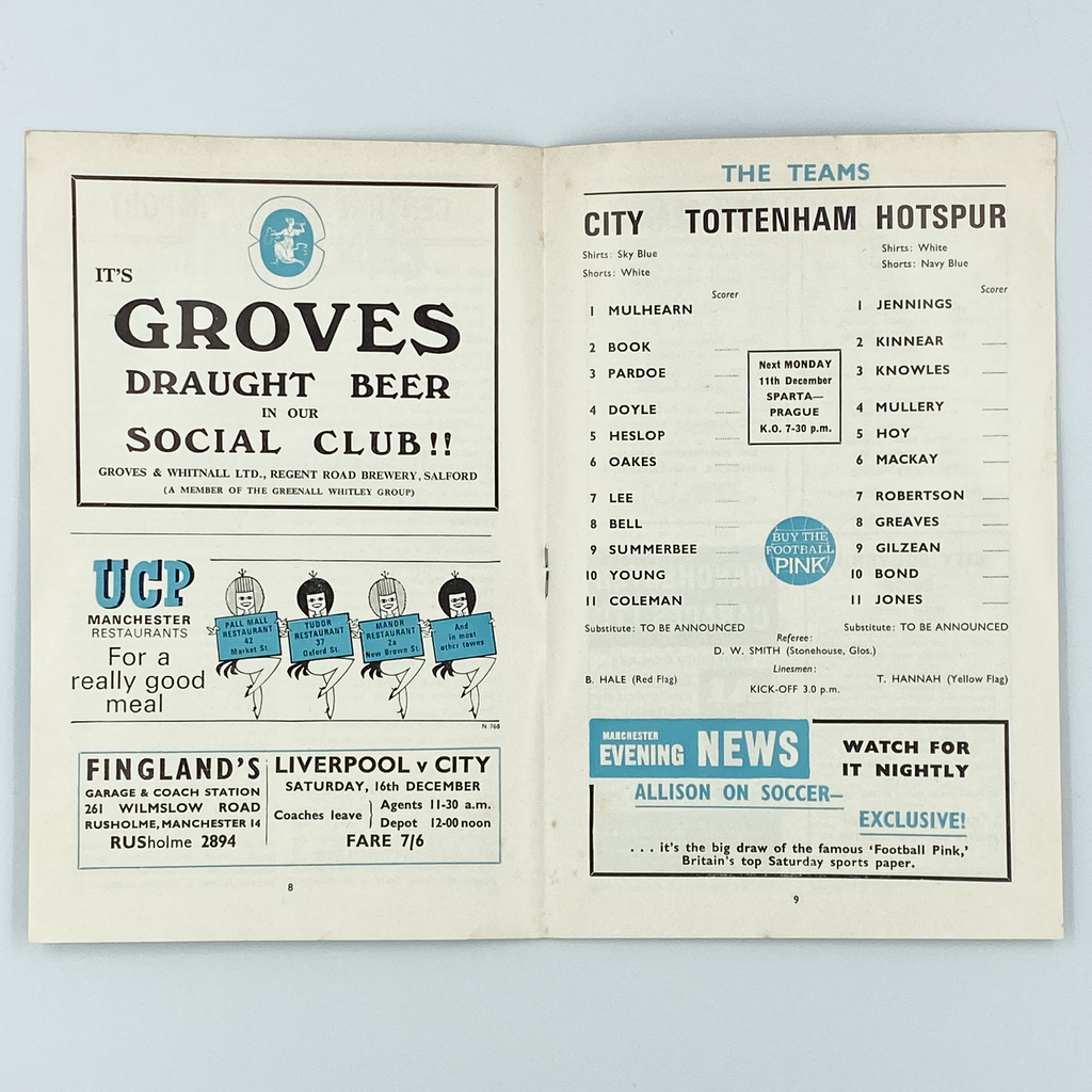 Manchester City vs Tottenham Hotspur Programme (9 December, 1967)