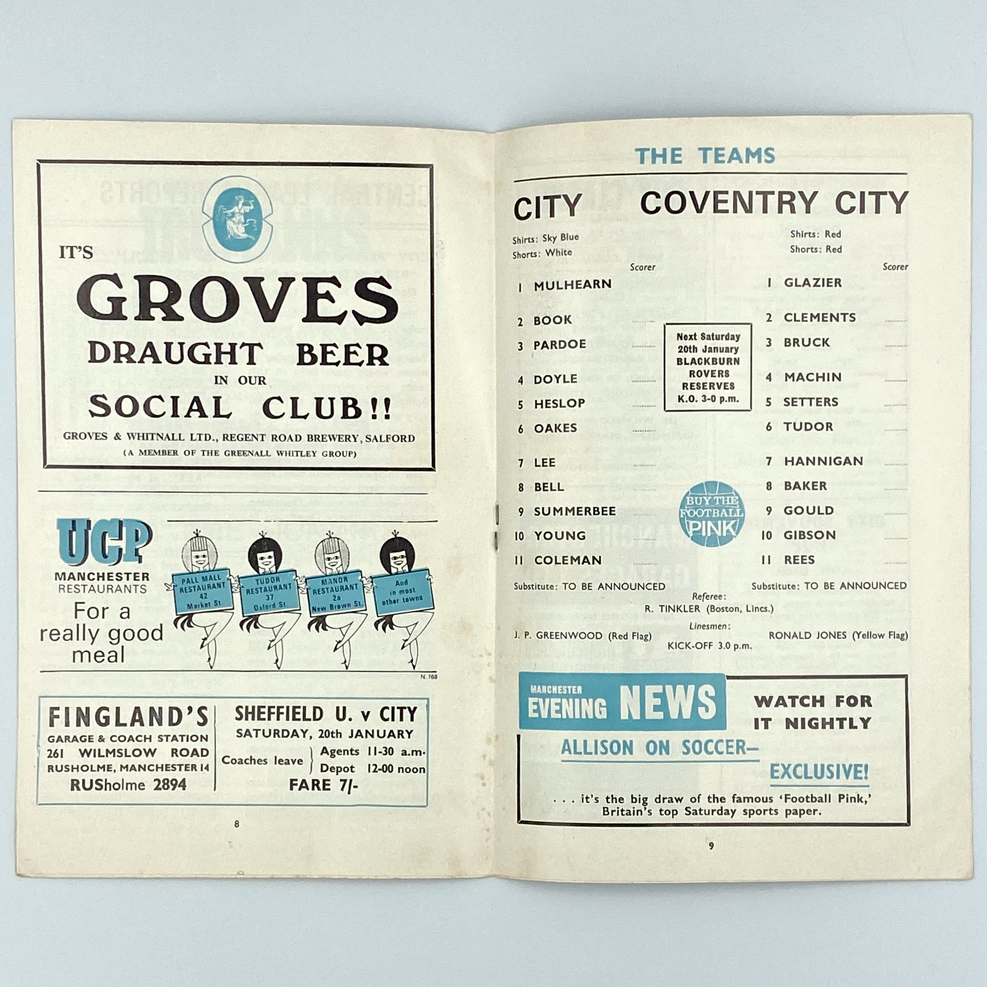 Manchester City vs Coventry City Programme (13 January, 1968)