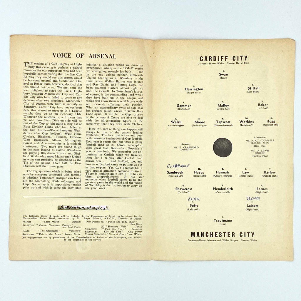 Cardiff City vs Manchester City Programme (16 January, 1961)