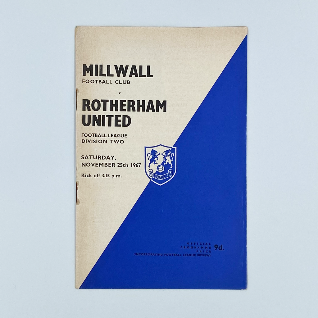 Millwall vs Rotherham United Programme (25 November, 1967)