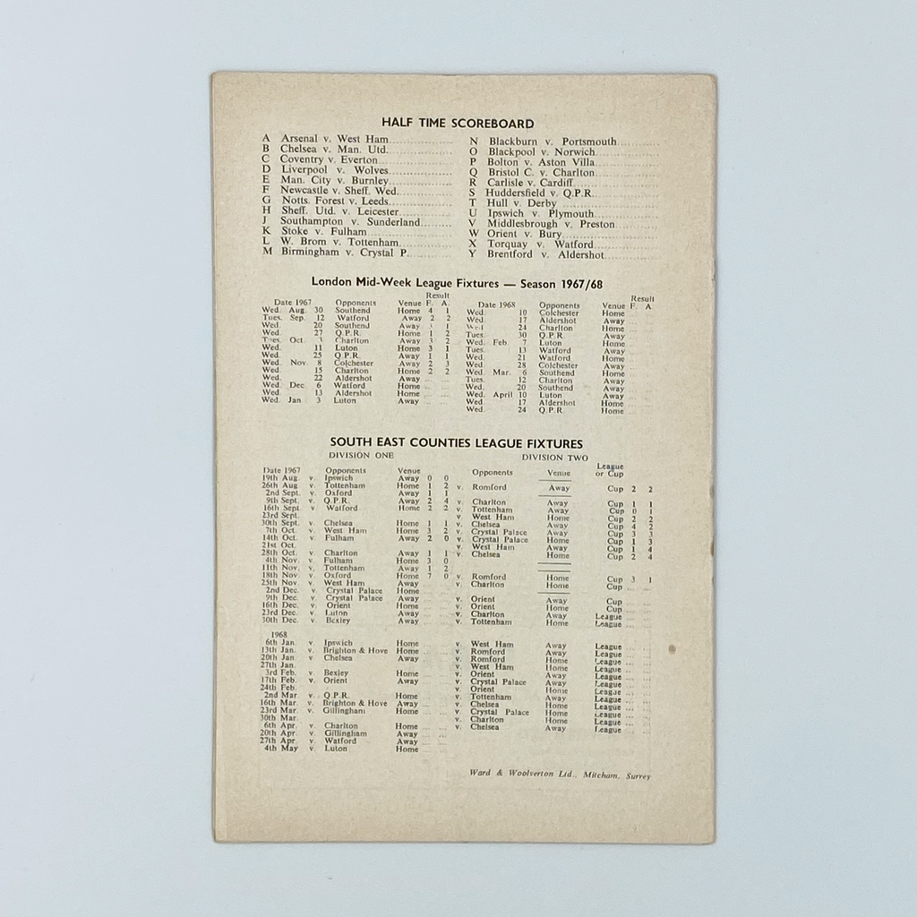 Millwall vs Rotherham United Programme (25 November, 1967)