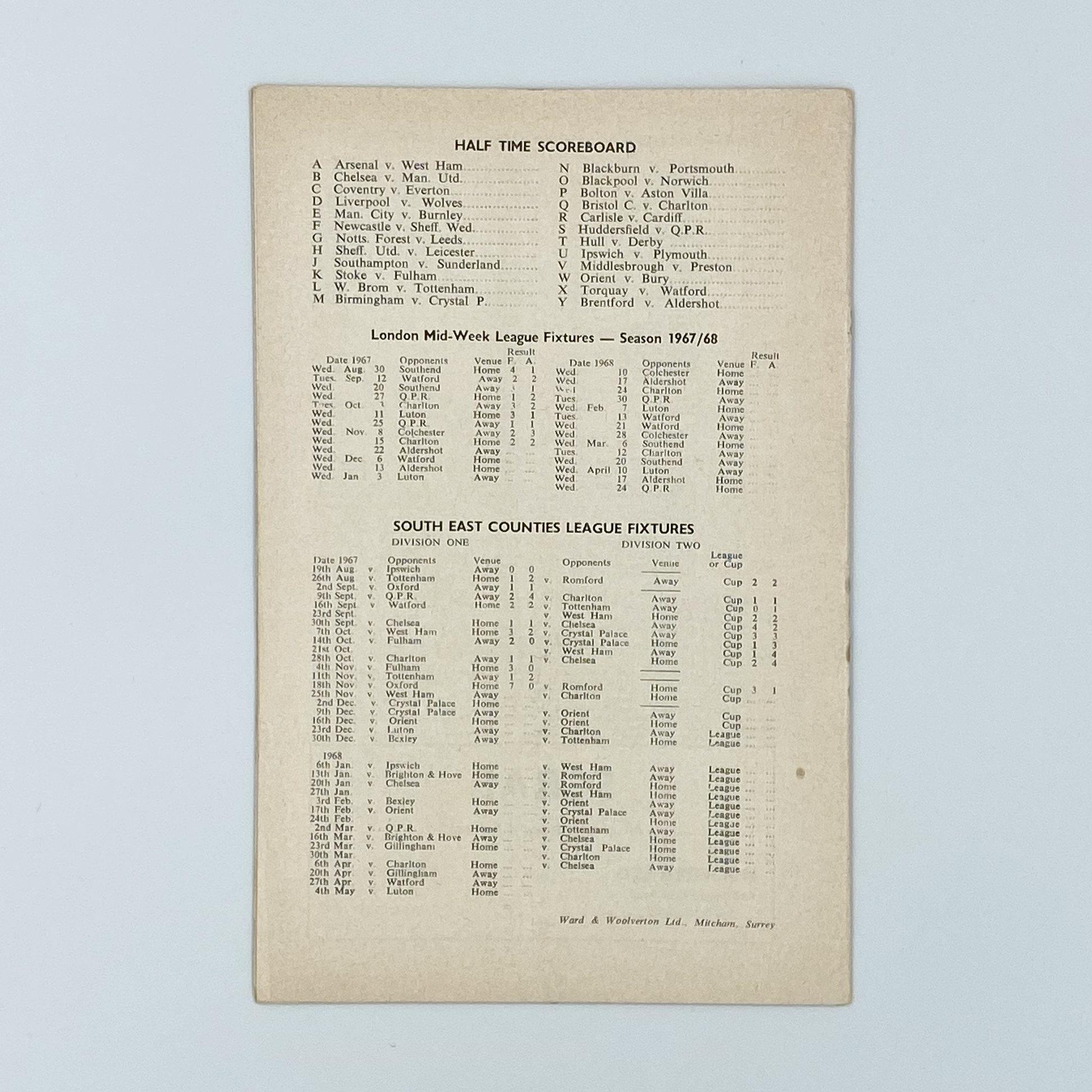 Millwall vs Rotherham United Programme (25 November, 1967)