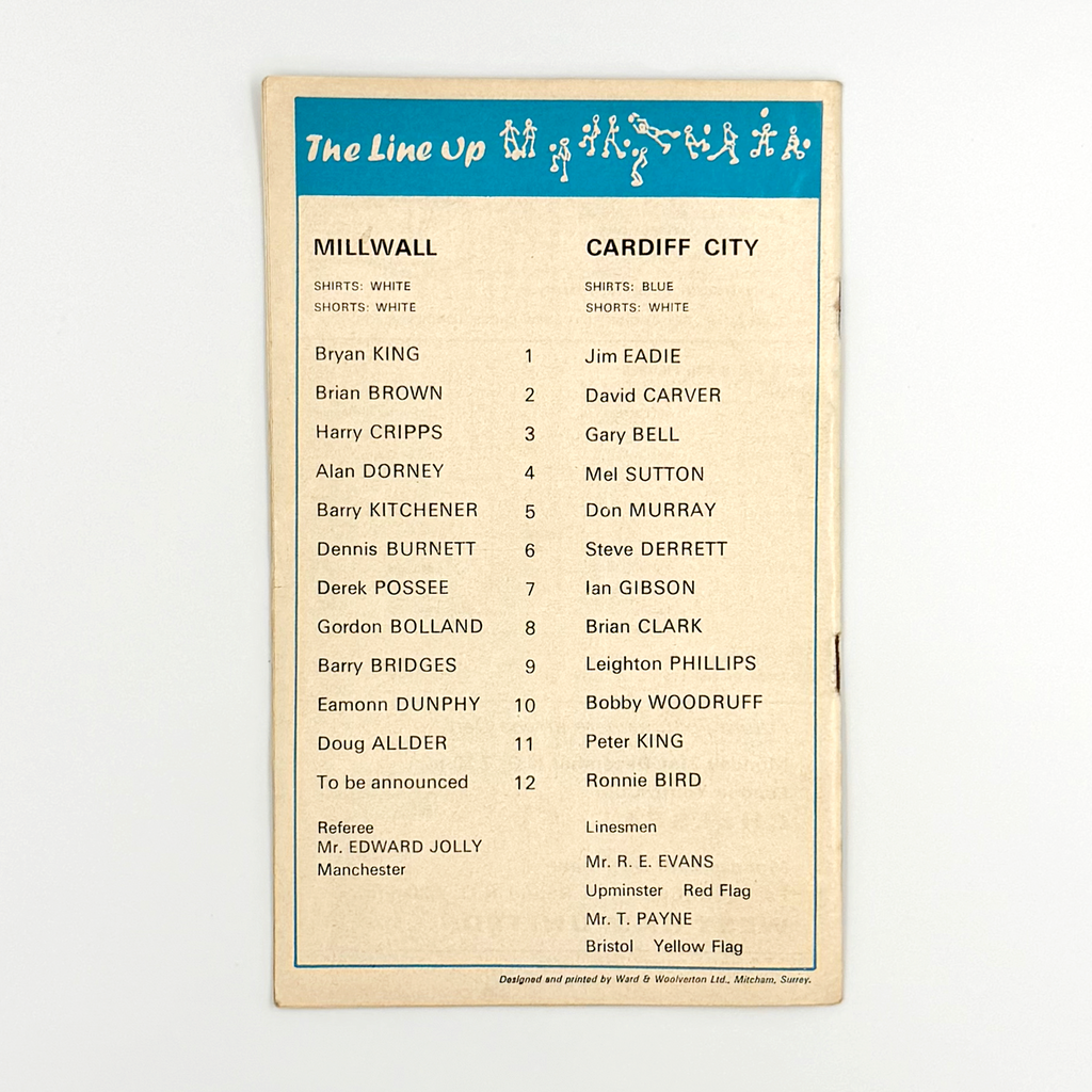 Millwall vs Cardiff City Programme (19 December, 1970)