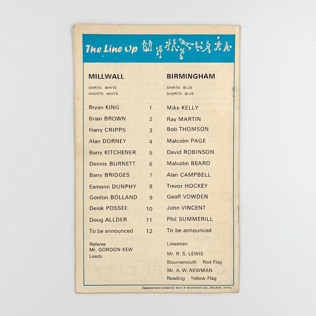 Millwall vs Birmingham City Programme (5 December, 1970)