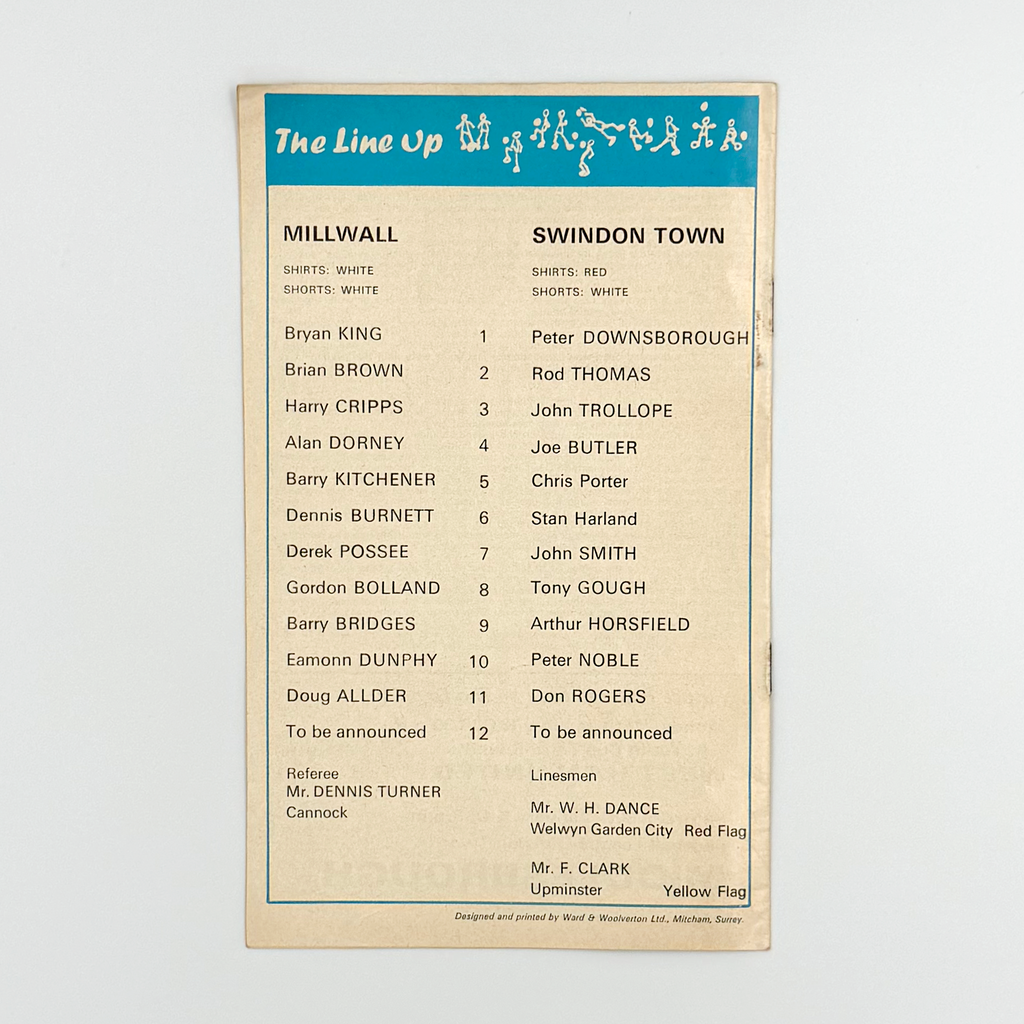 Millwall vs Swindon Town Programme (9 January, 1971)