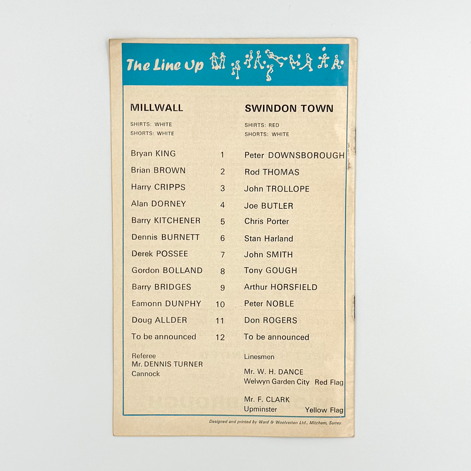 Millwall vs Swindon Town Programme (9 January, 1971)