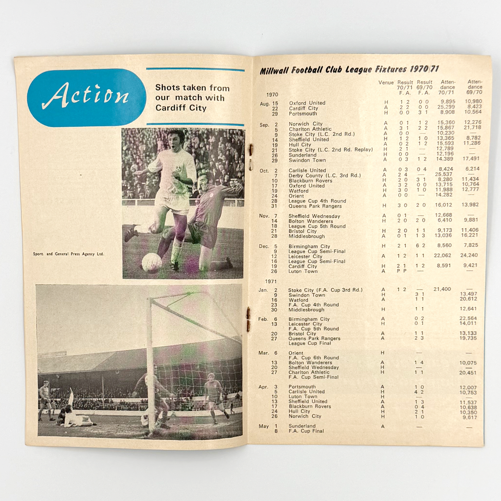 Millwall vs Swindon Town Programme (9 January, 1971)