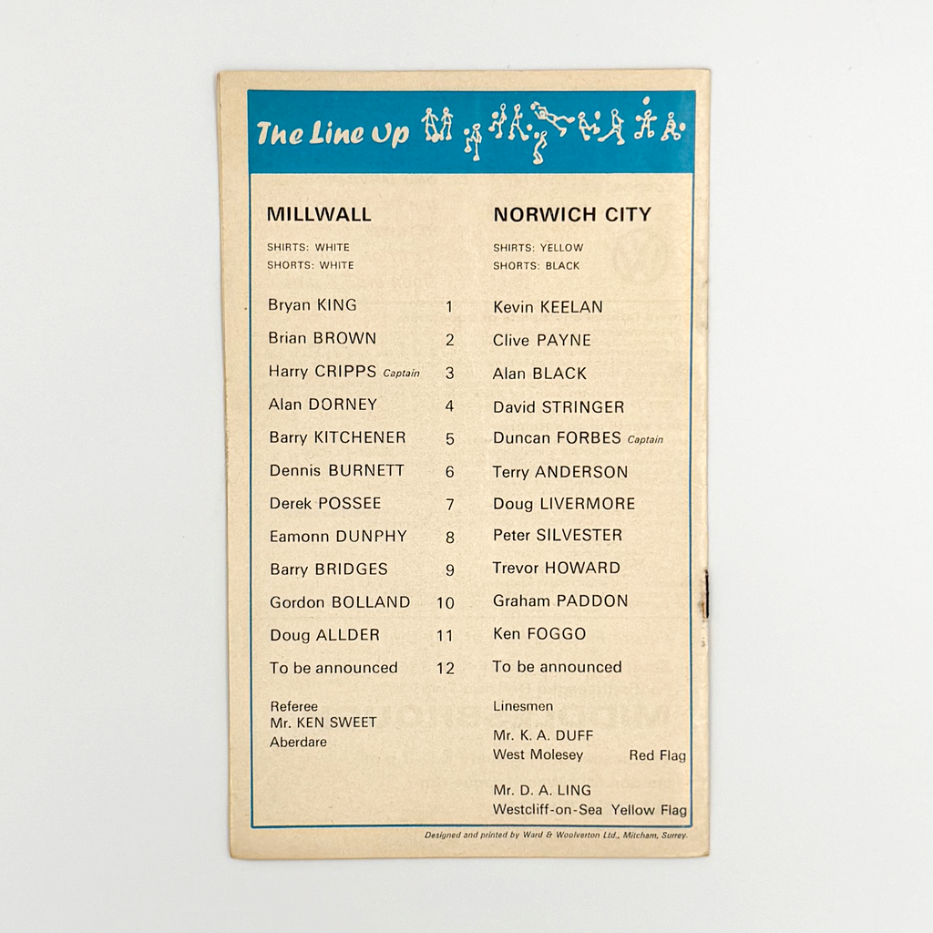 Millwall vs Norwich City Programme (23 January, 1971)