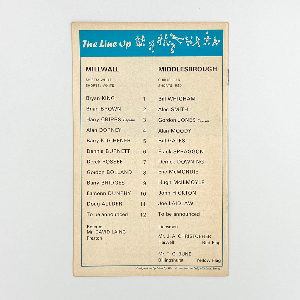 Millwall vs Middlesbrough Programme (30 January, 1971)