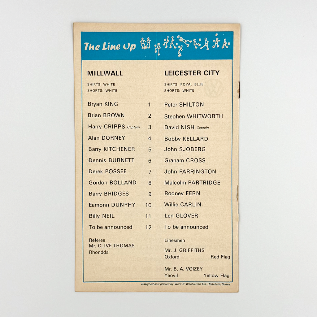 Millwall vs Leicester City Programme (1 March, 1971)