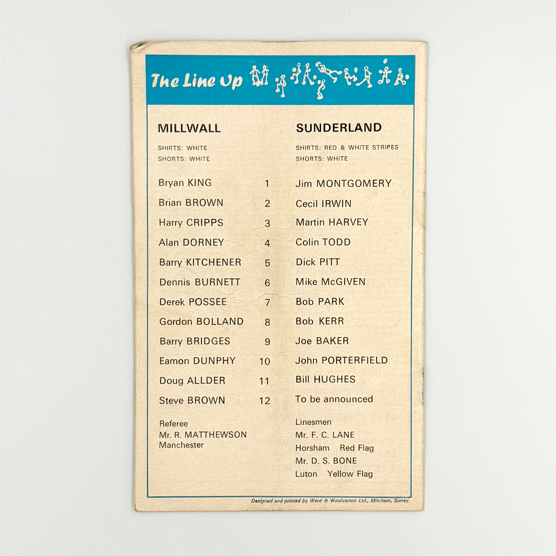 Millwall vs Sunderland Programme (26 September, 1970)