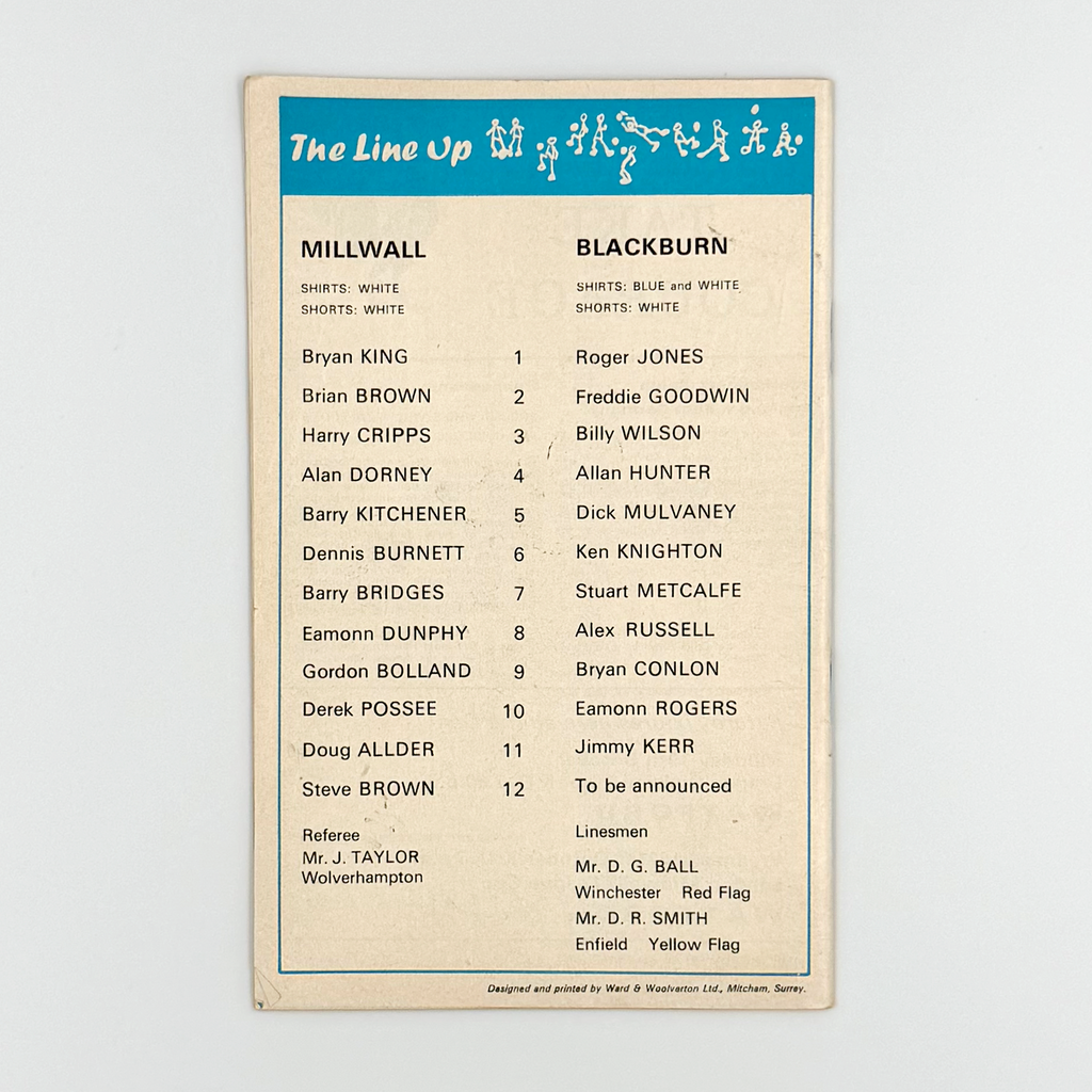 Millwall vs Blackburn Rovers Programme (10 October, 1970)