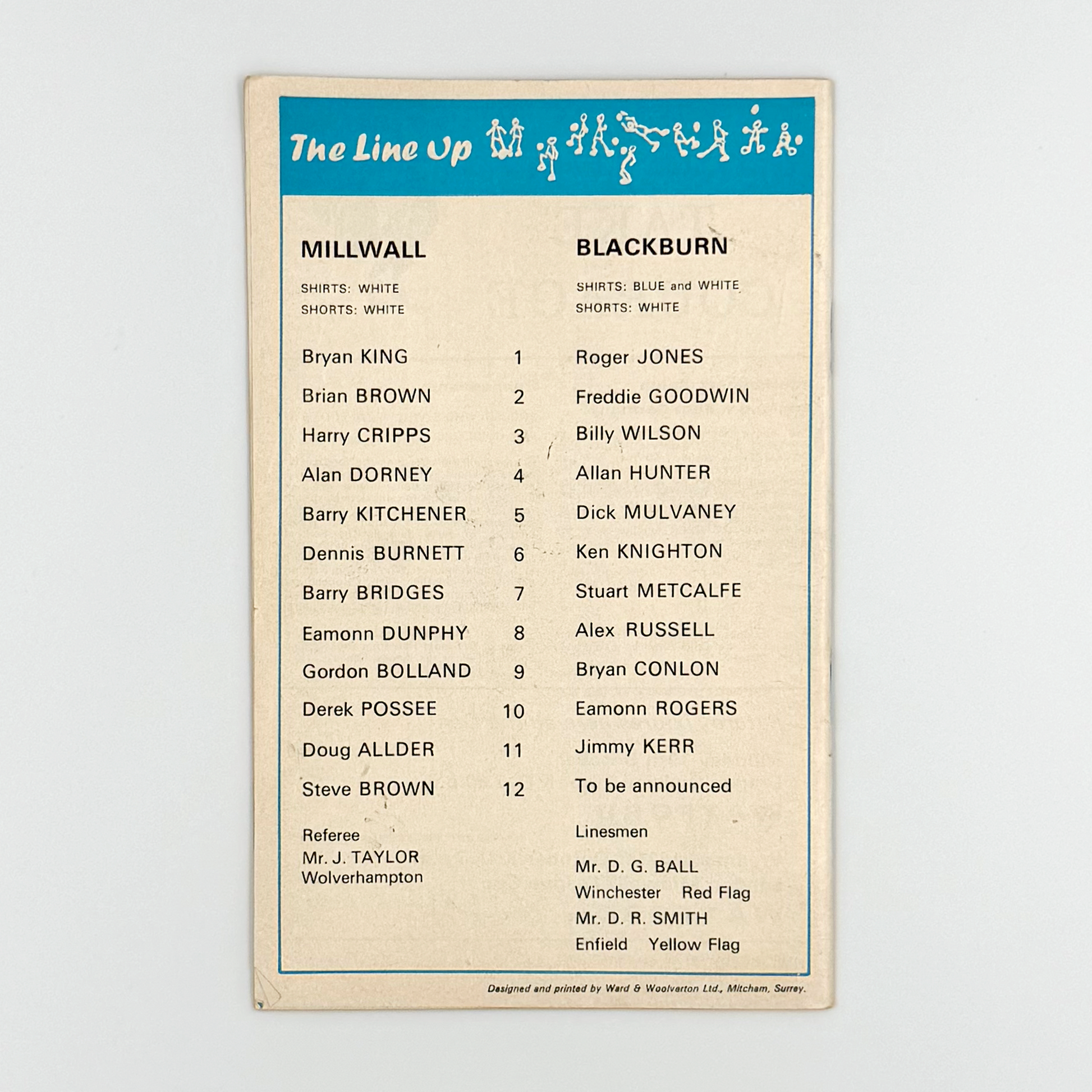 Millwall vs Blackburn Rovers Programme (10 October, 1970)