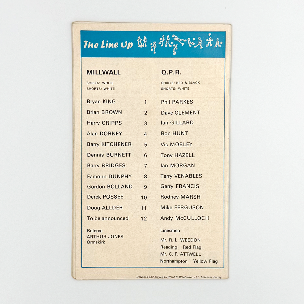 Millwall vs Queens Park Rangers Programme (31 October, 1970)
