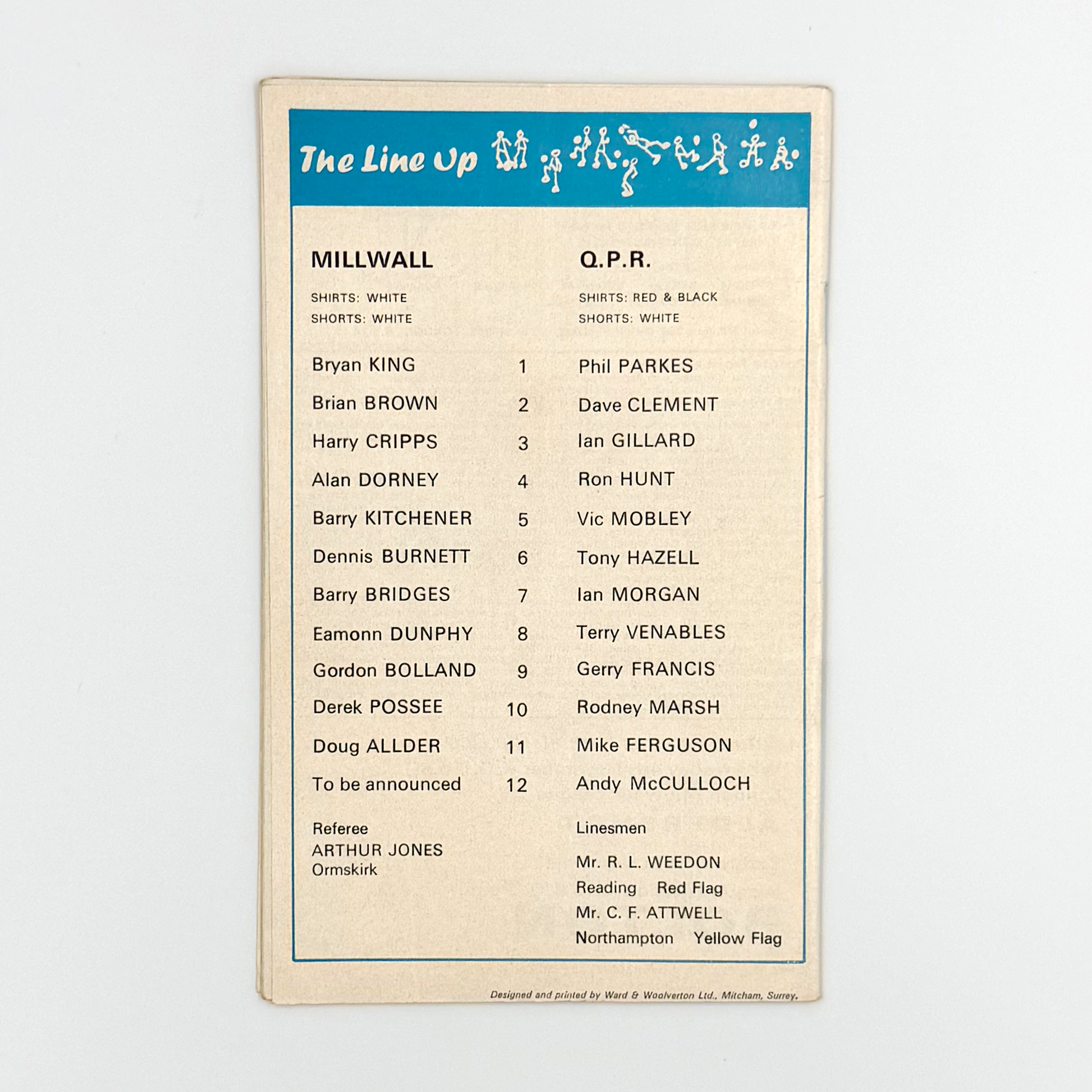 Millwall vs Queens Park Rangers Programme (31 October, 1970)