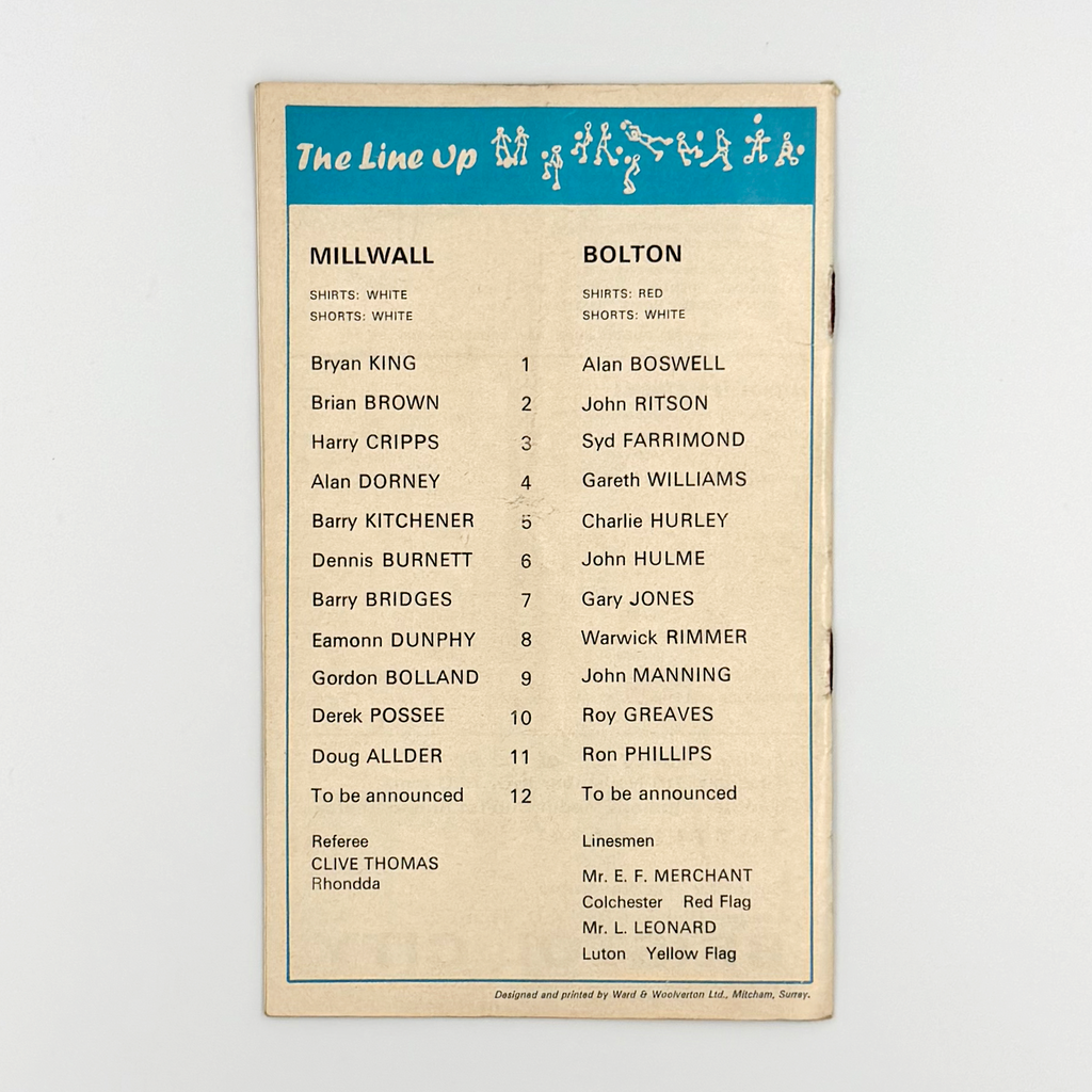 Millwall vs Bolton Wanderers Programme (14 November, 1970)