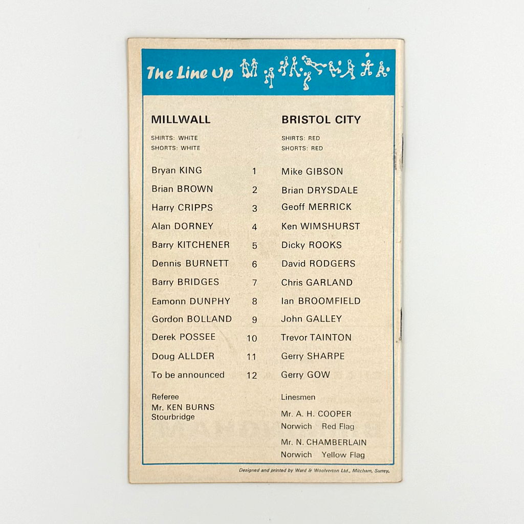 Millwall vs Bristol City Programme (21 November, 1970)