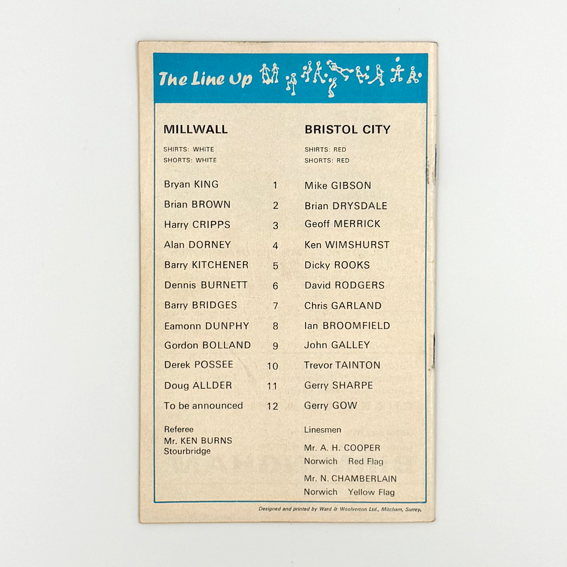 Millwall vs Bristol City Programme (21 November, 1970)