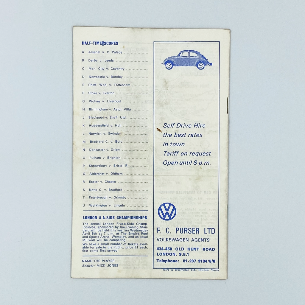 Millwall vs Preston North End Programme (30 March, 1970)
