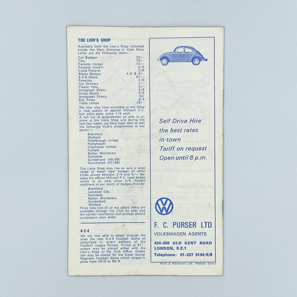 Millwall vs Swindon Town Programme (4 April, 1970)