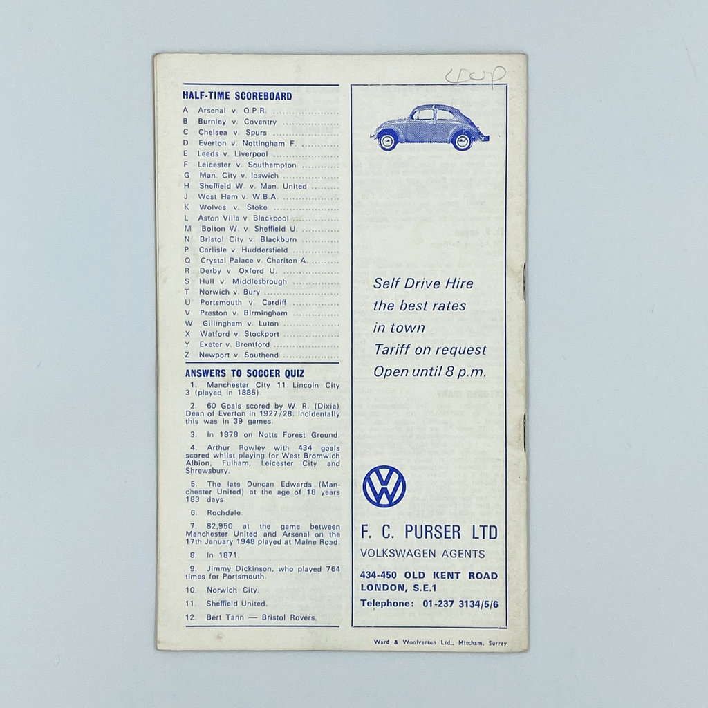 Millwall vs Fulham Programme (31 August, 1968)