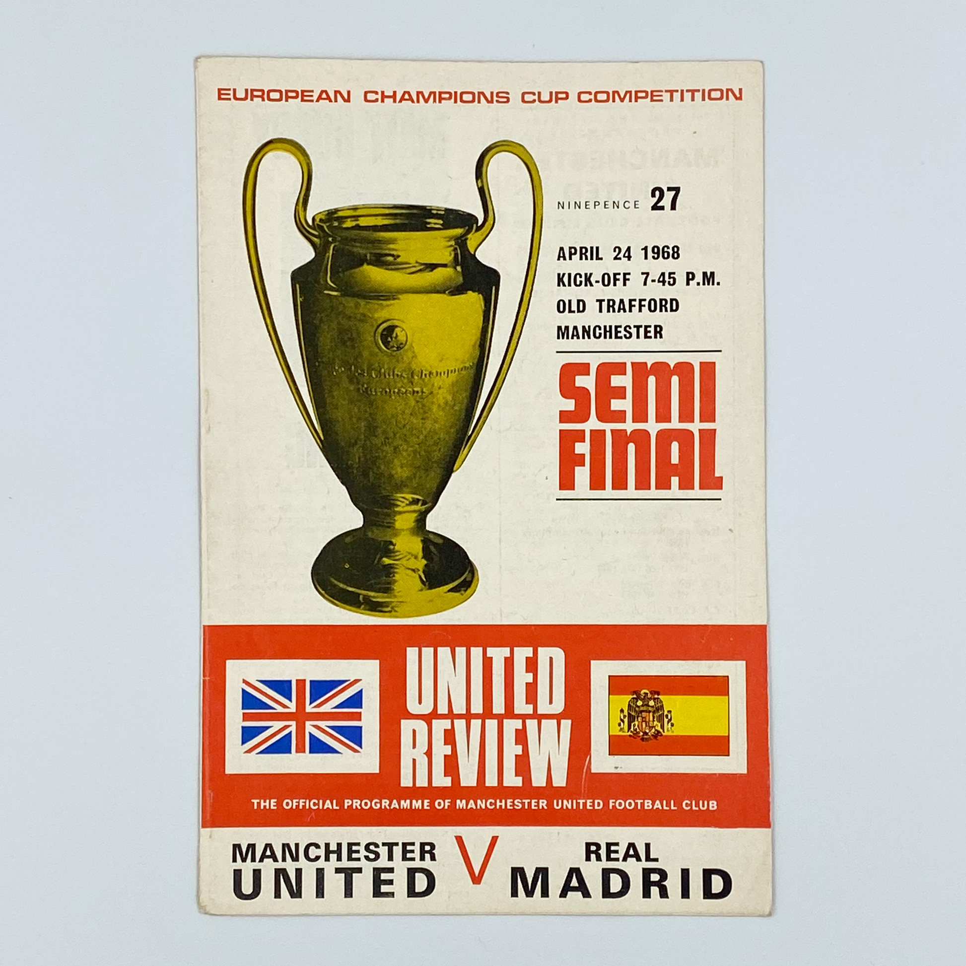 Manchester United vs Real Madrid European Cup Semi-Final Programme (24 April, 1968)