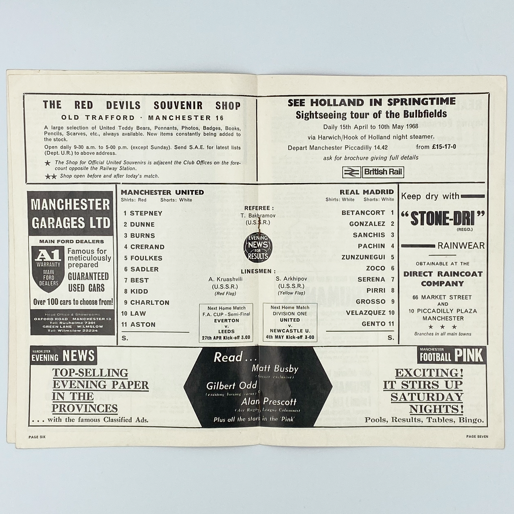 Manchester United vs Real Madrid European Cup Semi-Final Programme (24 April, 1968)