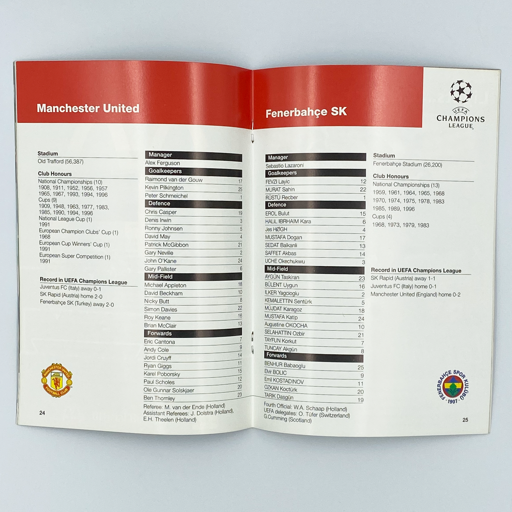 Manchester United vs Fenerbahçe Programme (30 October, 1996)
