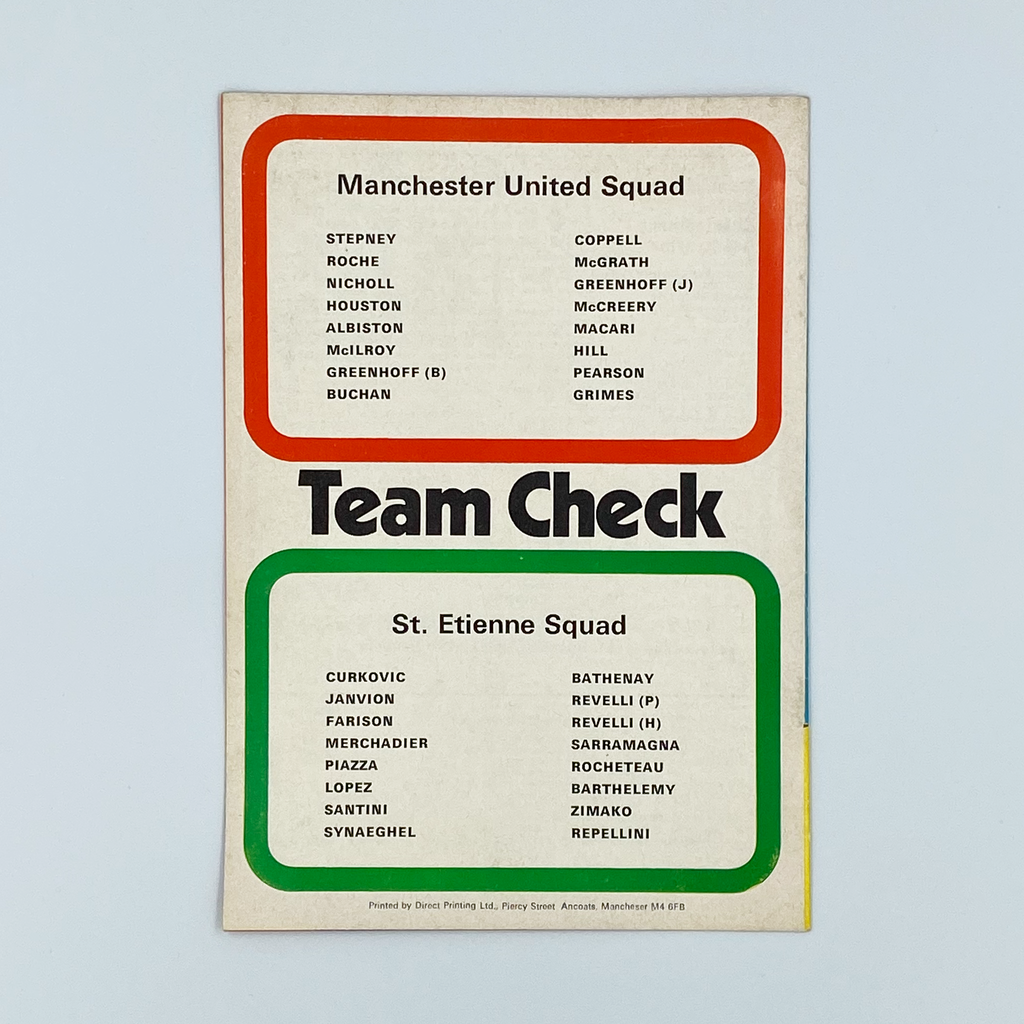 Manchester United vs AS Saint-Étienne Programme (5 October, 1977)