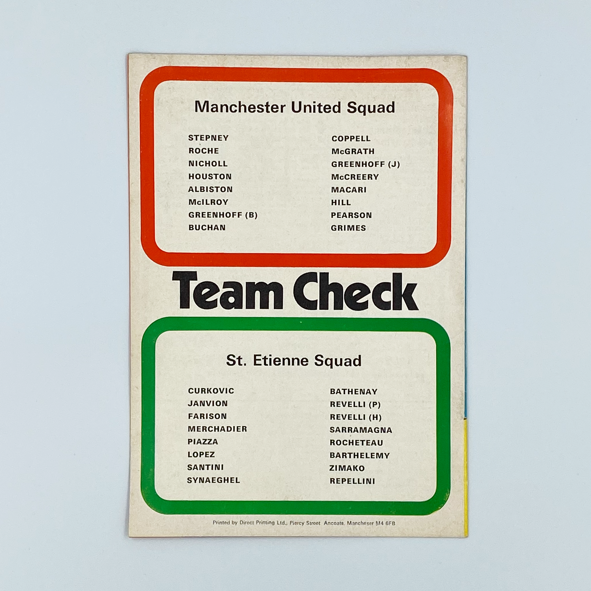 Manchester United vs AS Saint-Étienne Programme (5 October, 1977)