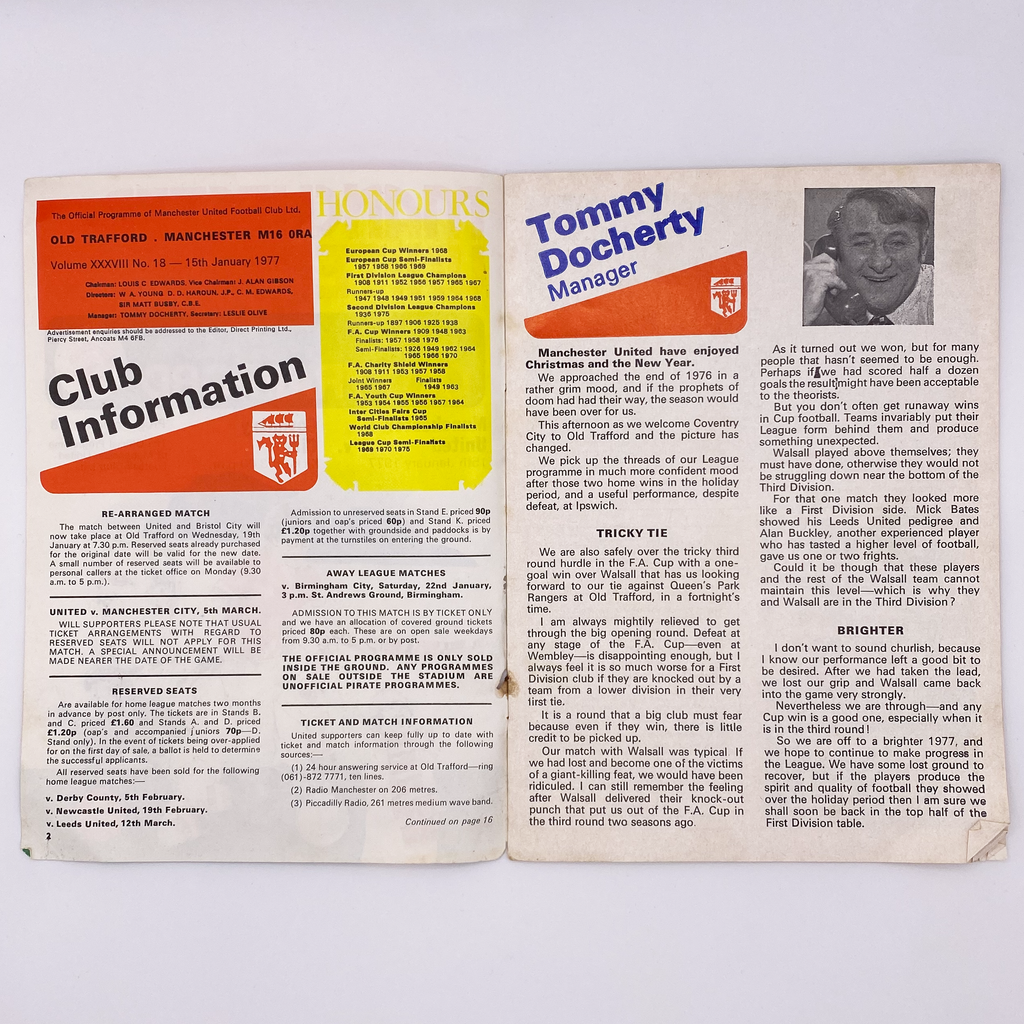 Manchester United vs Coventry City Programme (15 January, 1977)