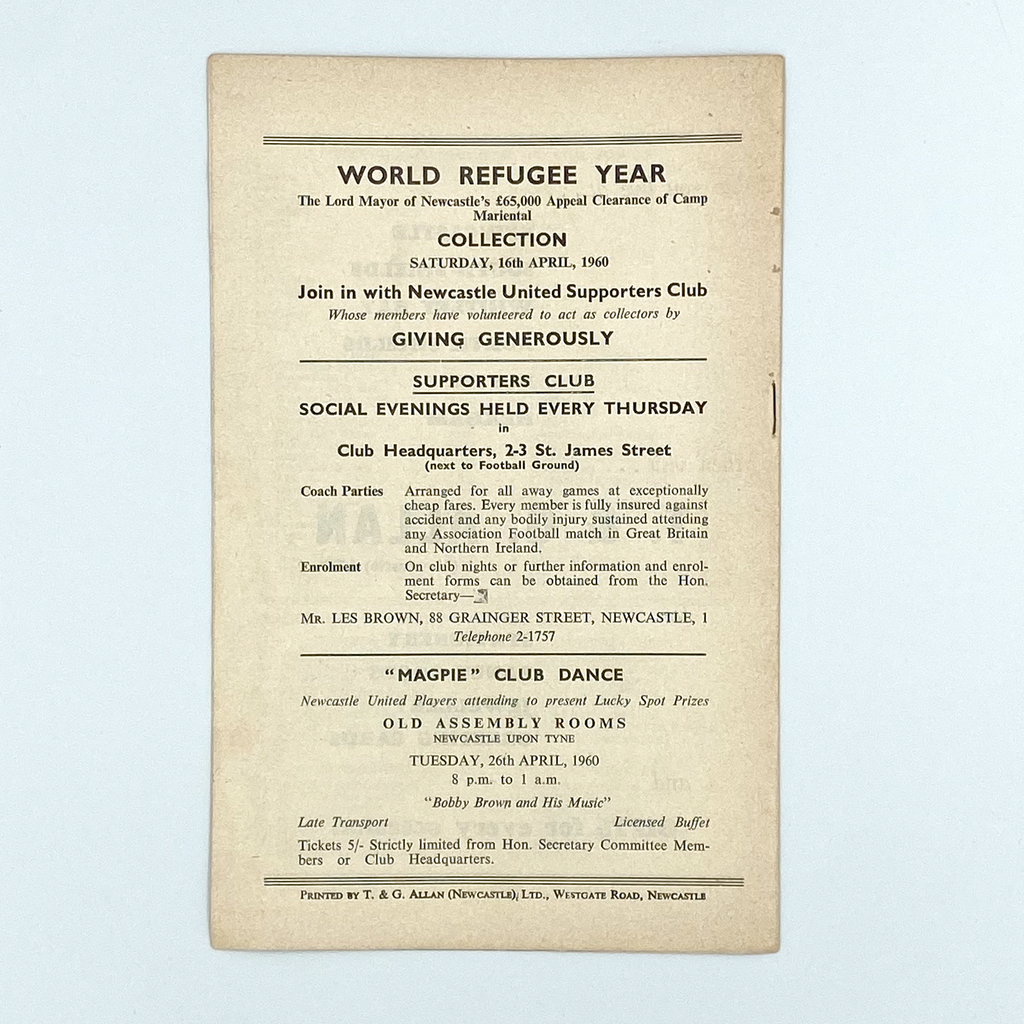 Newcastle United vs Wolverhampton Wanderers Programme (16 April, 1960)
