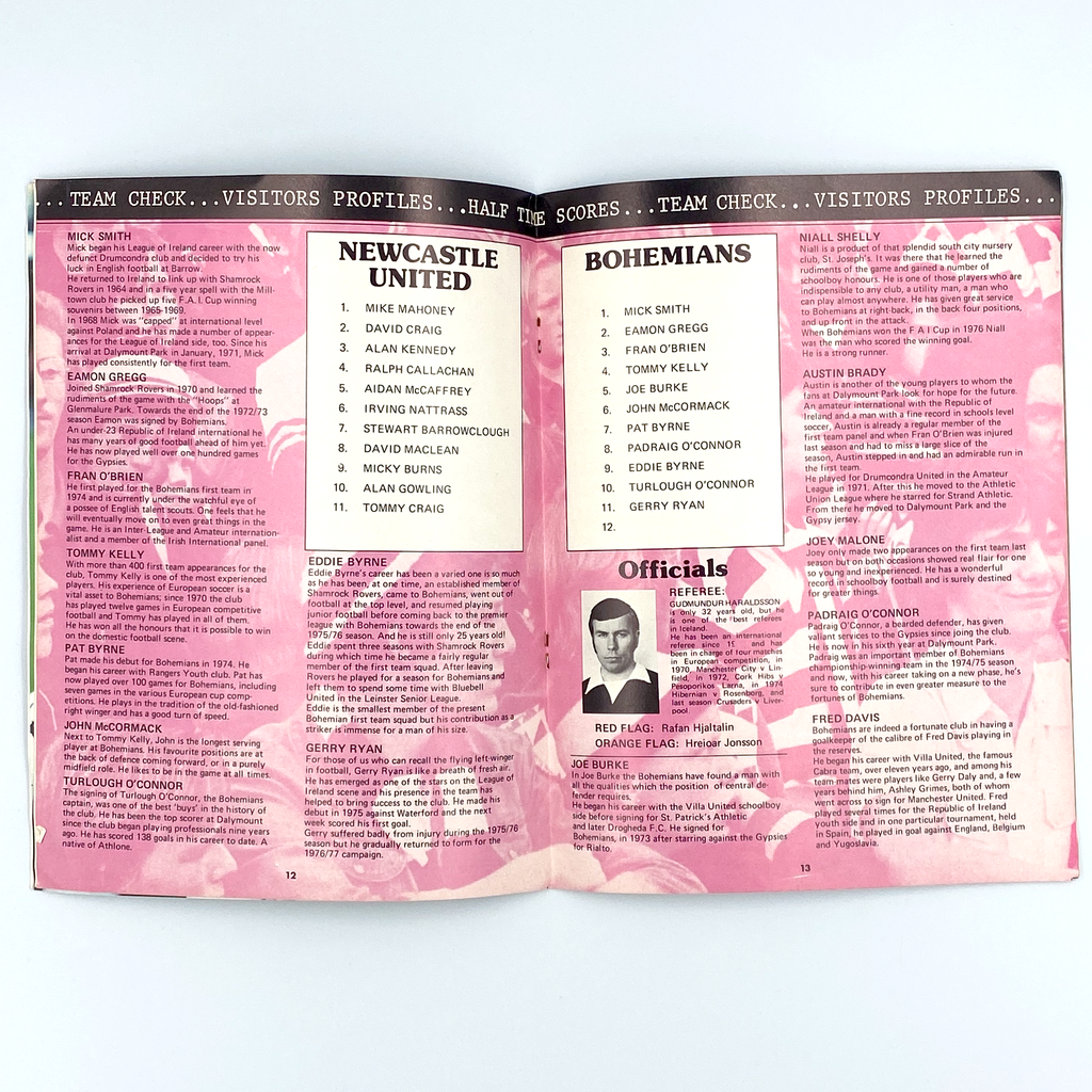Newcastle United vs Bohemians Programme (28 September, 1977)