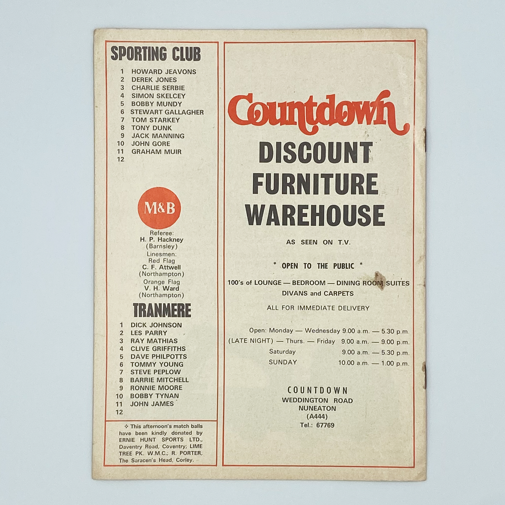 Coventry Sporting Club vs Tranmere Rovers Programme (1975)