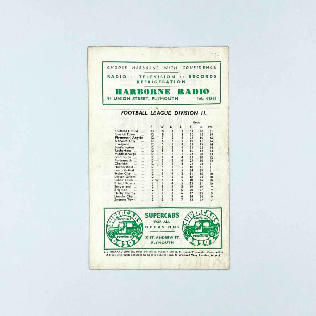 Plymouth Argyle vs Southport Programme (12 October, 1960)