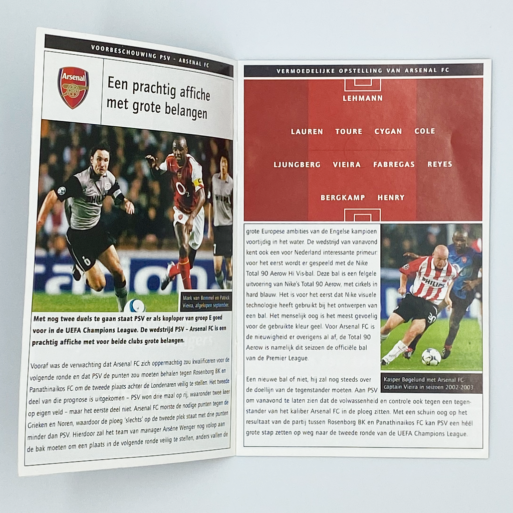 PSV Eindhoven vs Arsenal Programme (24 November, 2004)