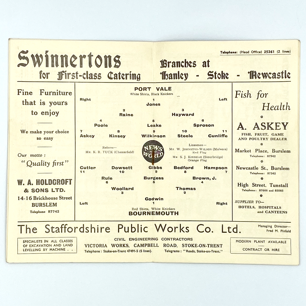 Port Vale vs AFC Bournemouth Programme (19 April, 1958)