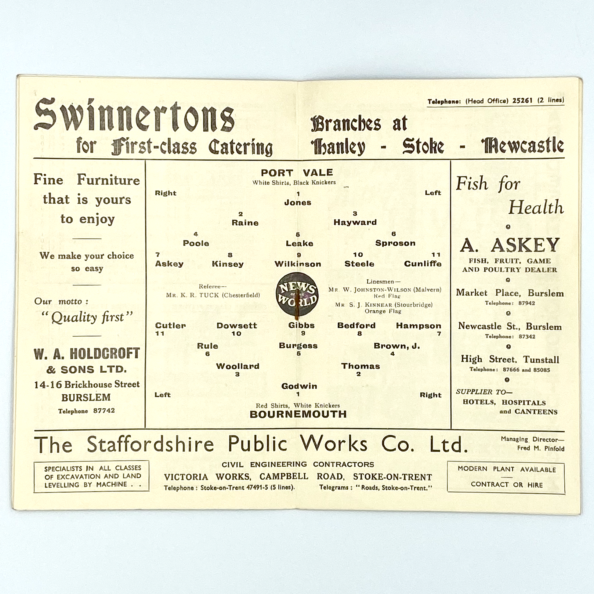 Port Vale vs AFC Bournemouth Programme (19 April, 1958)