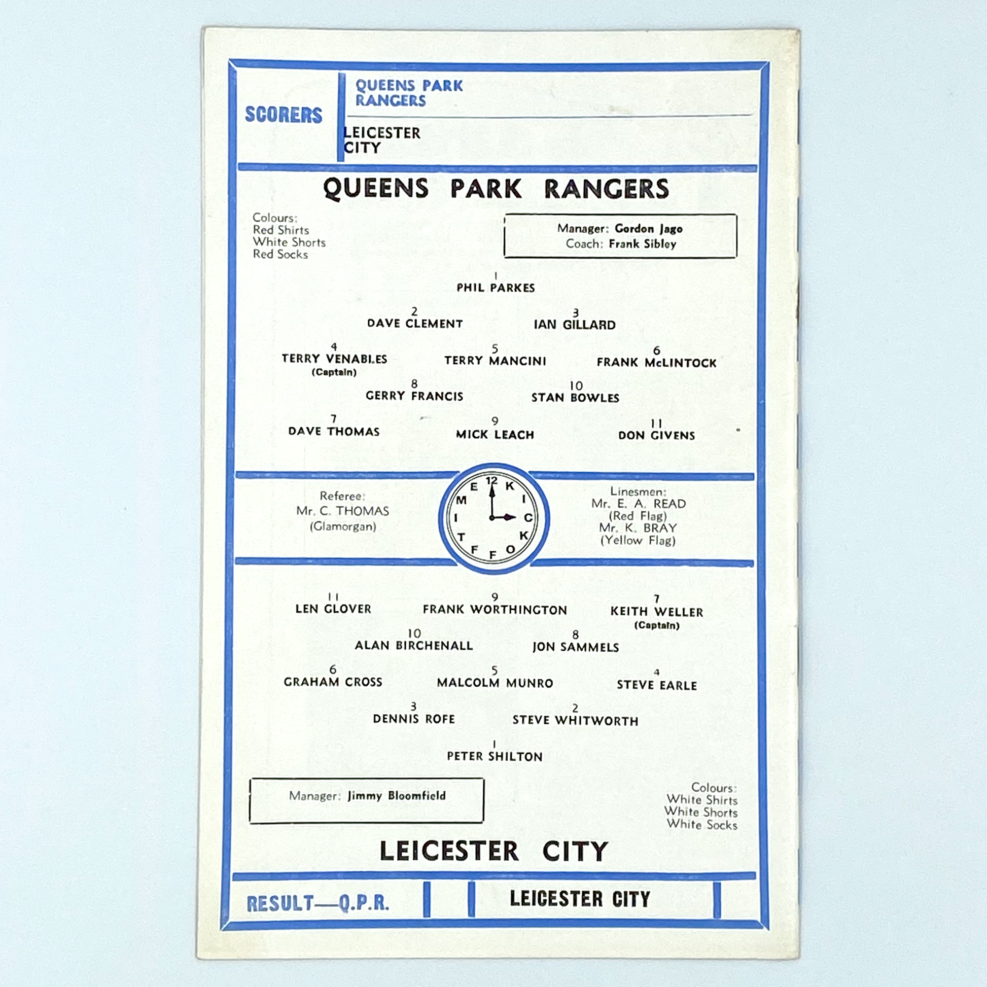 Queens Park Rangers vs Leicester City Programme (9 March, 1974)