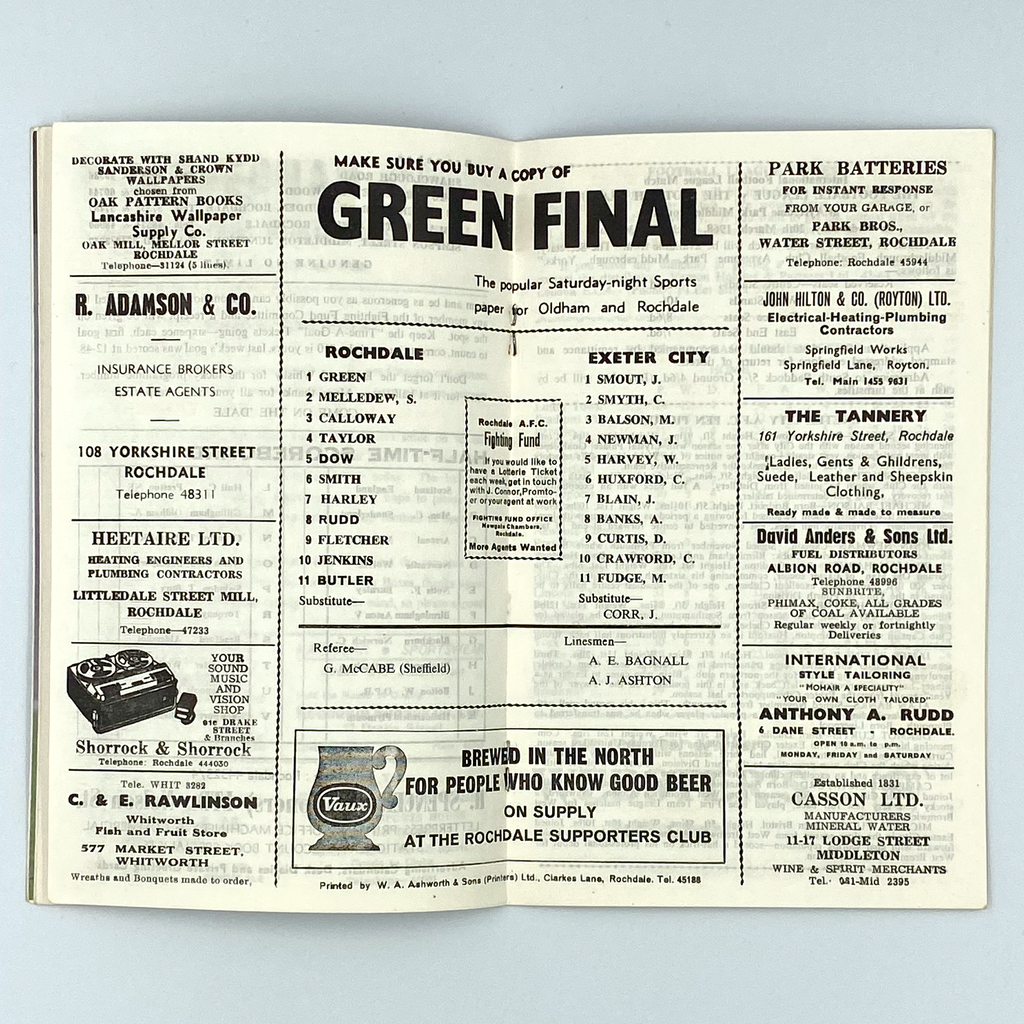 Rochdale A.F.C. vs Exeter City Programme (24 February, 1968)