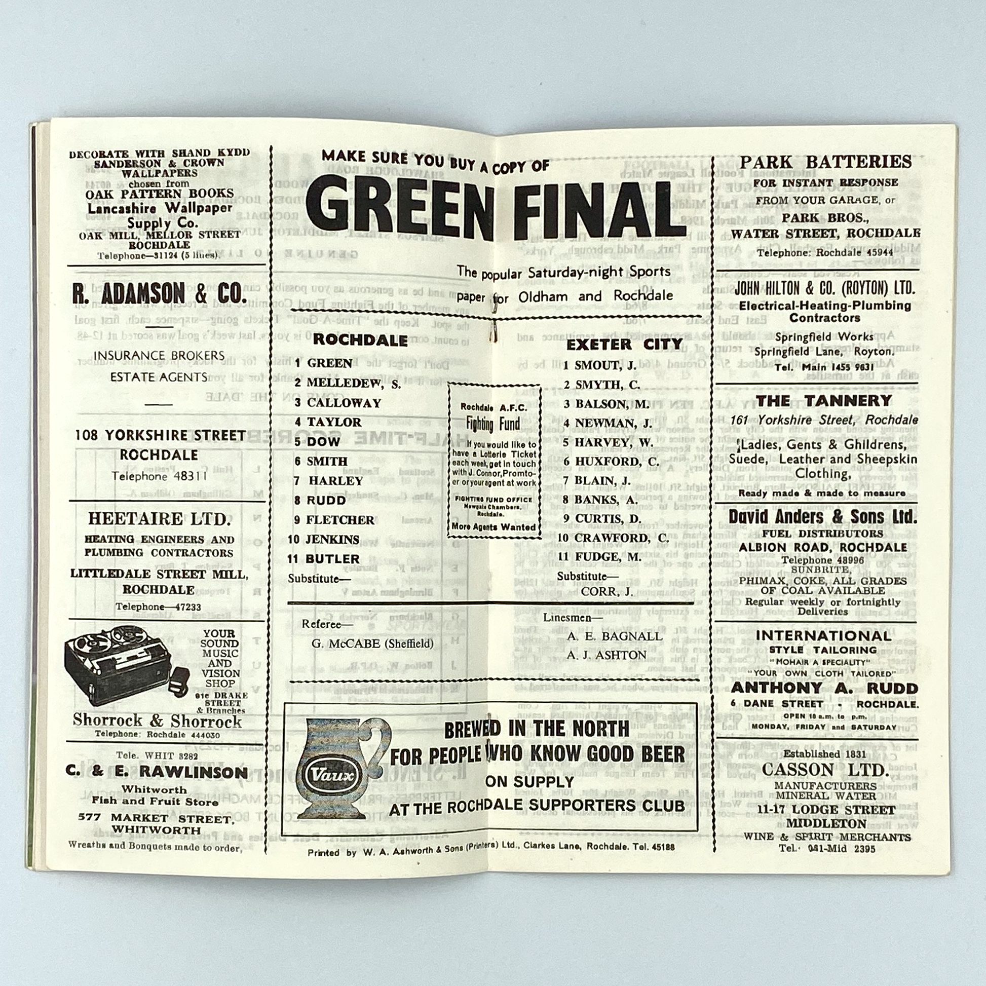 Rochdale A.F.C. vs Exeter City Programme (24 February, 1968)