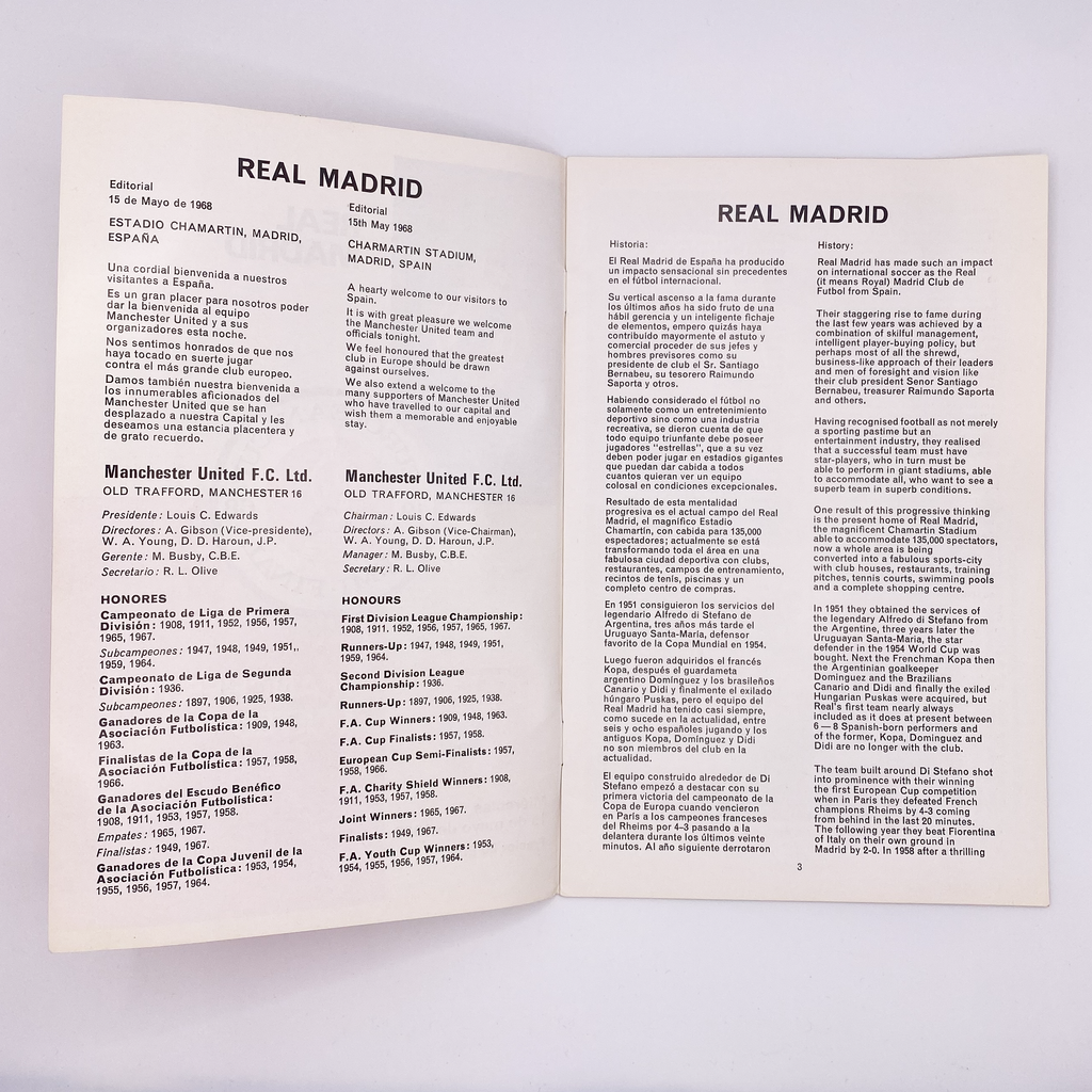 Real Madrid vs Manchester United Programme (15 May, 1968)