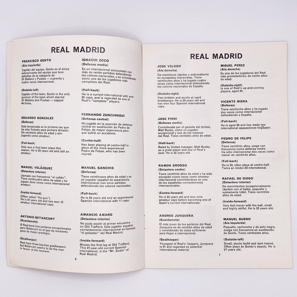 Real Madrid vs Manchester United Programme (15 May, 1968)
