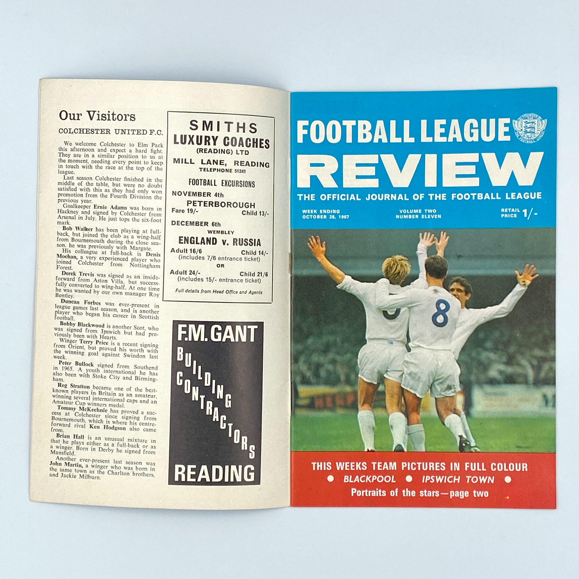 Reading vs Colchester United Programme (28 October, 1967)