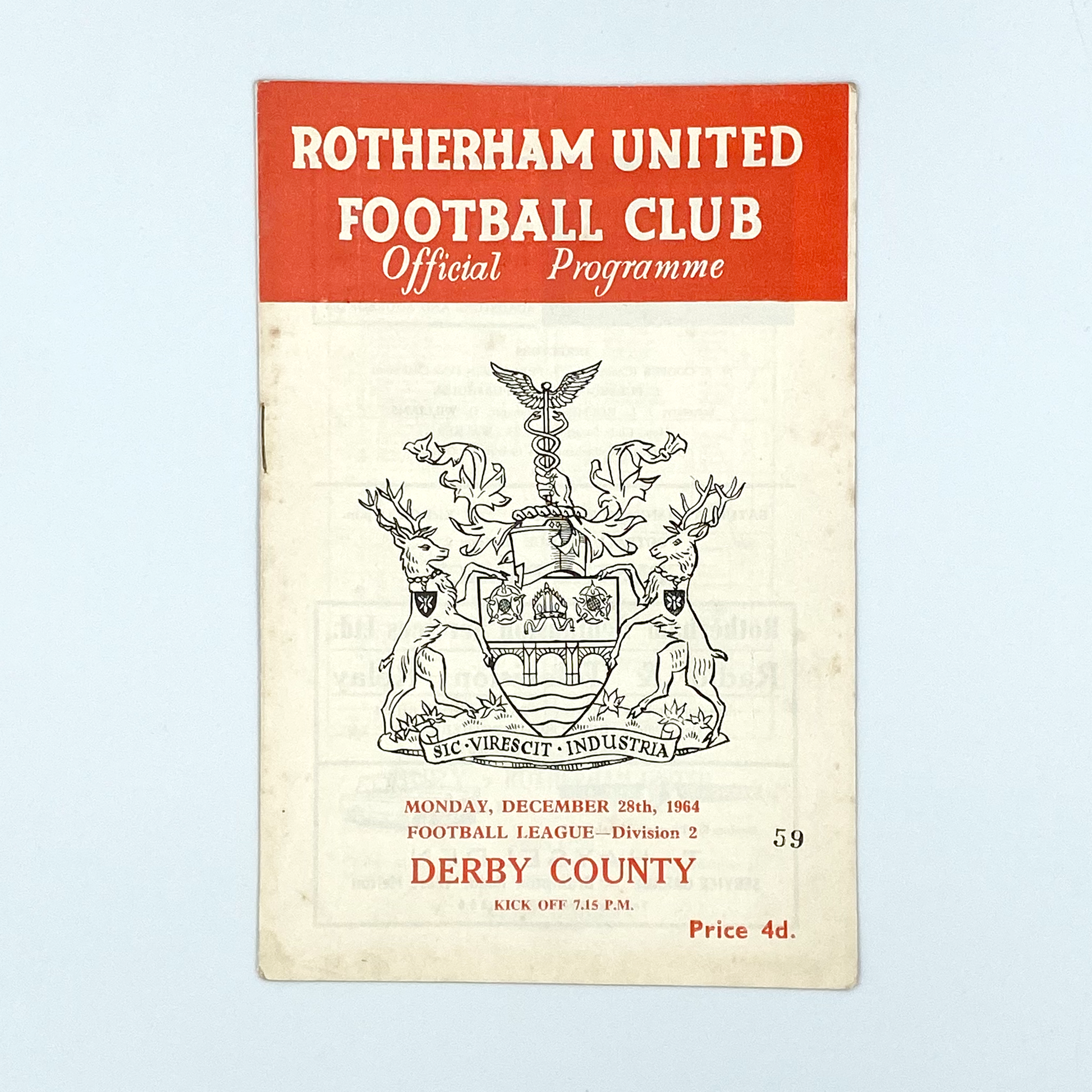 Rotherham United vs Derby County Programme (28 December, 1964)